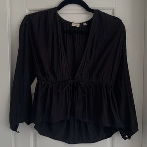 Aritzia Black Silky Draped Tie-Front Top